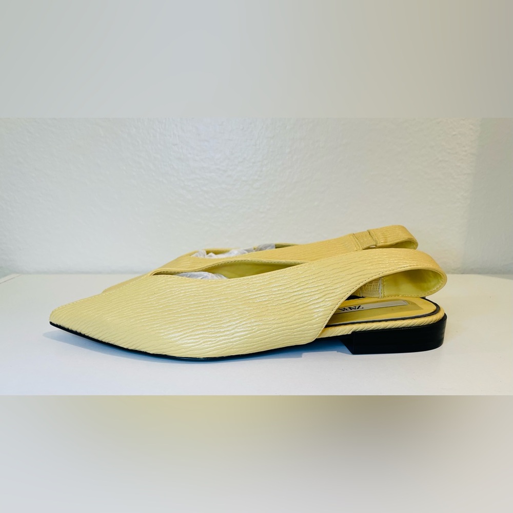 Zara Yellow Pointed Toe Slingback Low Heel Textured Flats Size 7.5 (EU 38) - Picture 3 of 11